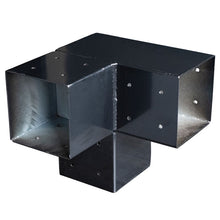 Afbeelding in Gallery-weergave laden, Gegalvaniseerd verbindingsstuk 3-weg hoekmodel voor vierkante palen 12 x 12 cm zwart gepoedercoat
